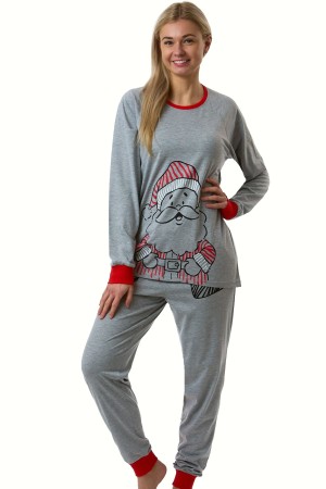 Dámské bavlněné vánoční pyžamo Santa Claus šedé červené