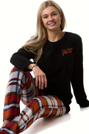 Dámské pyžamo fleece hřejivé kostkované kalhoty mikina Heat