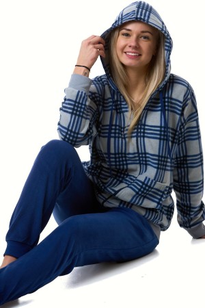 Dámské pyžamo fleece hřejivé celopropínací mikina s kapucí