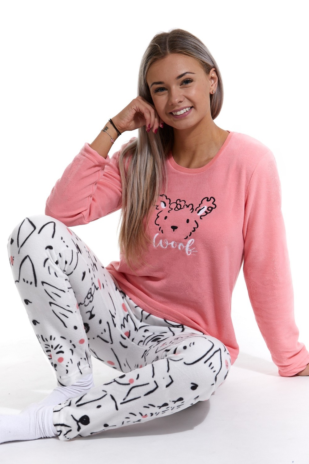 Luxusní hřejivé dámské pyžamo s pejskama 1z1242