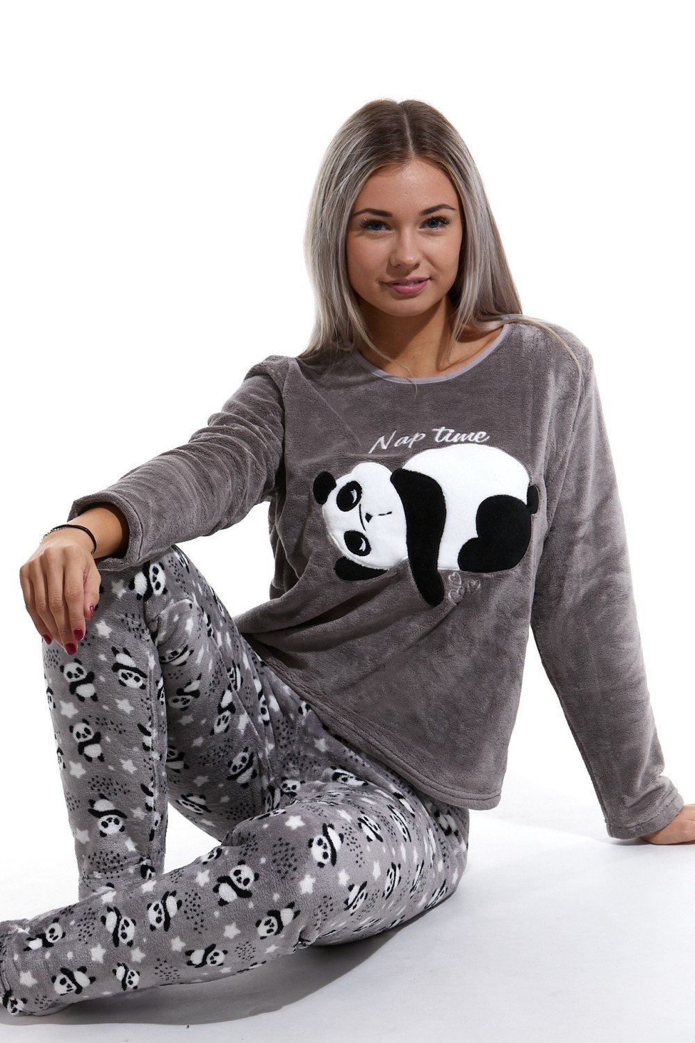 Huňaté hnědé pyžmo na zimu pro ženy Panda 1Z1260