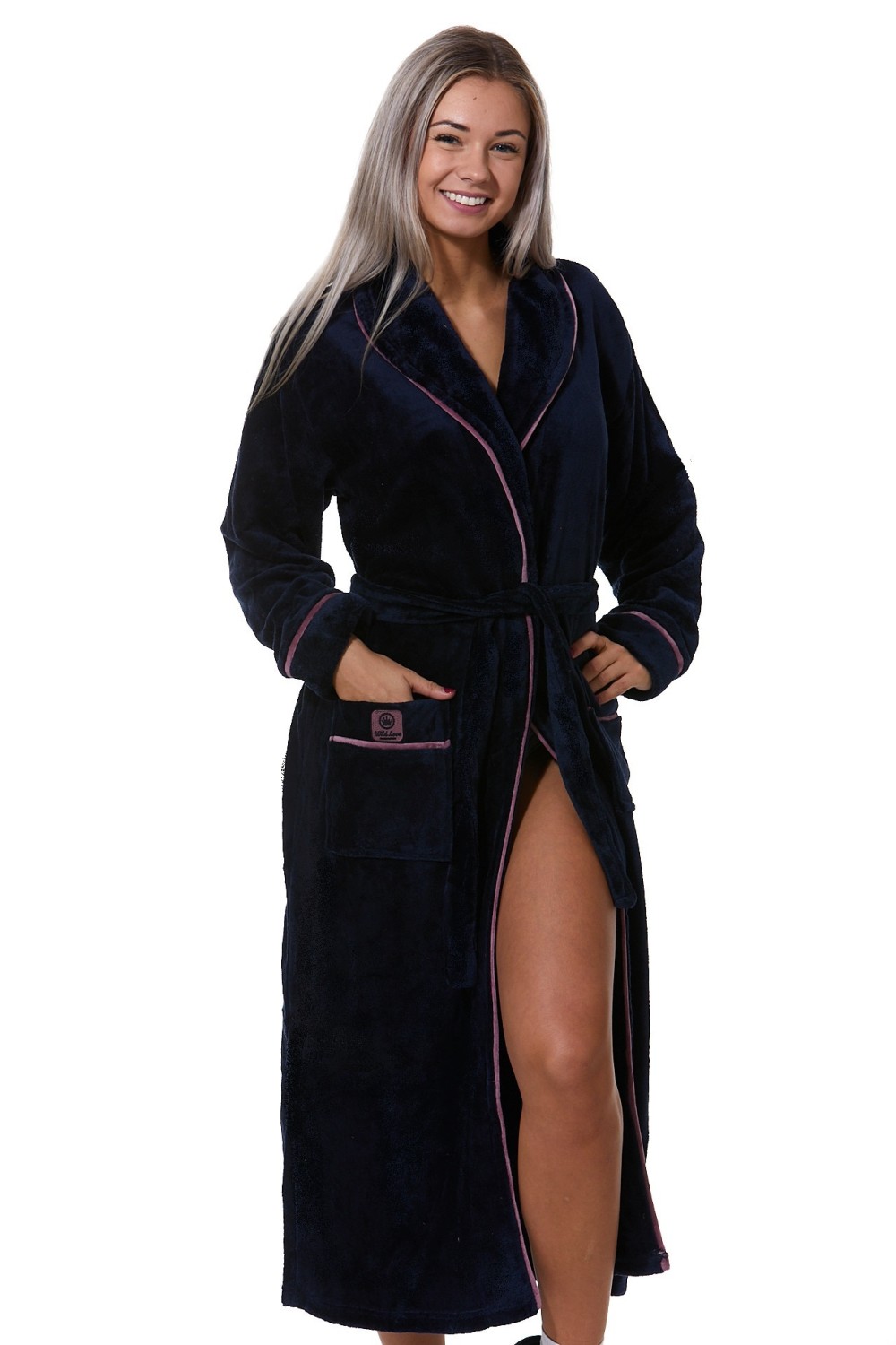 Dark blue dámský župan huňatý s límcem  1Z1287