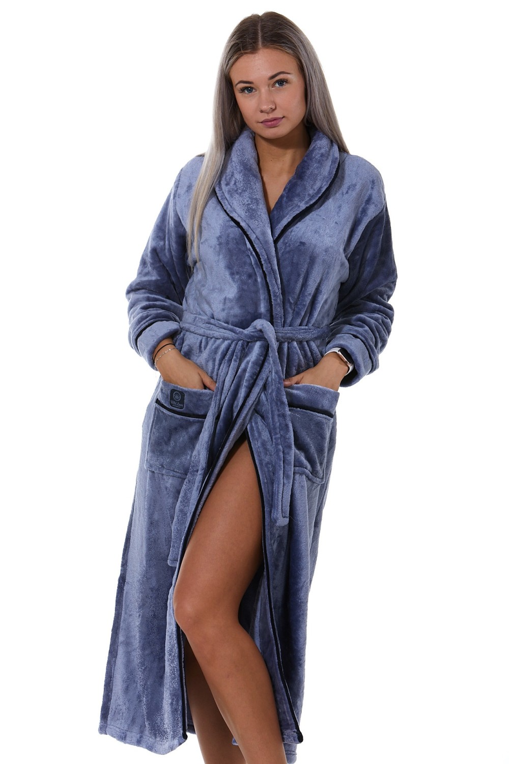 Dámský župan huňatý s límcem, modrý styl 1Z1282