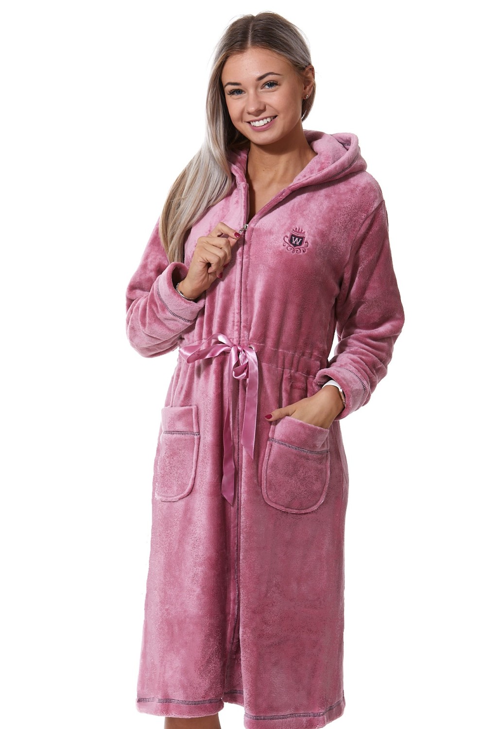 Župan dámský huňatý na zip - Old pink - W 1Z1290
