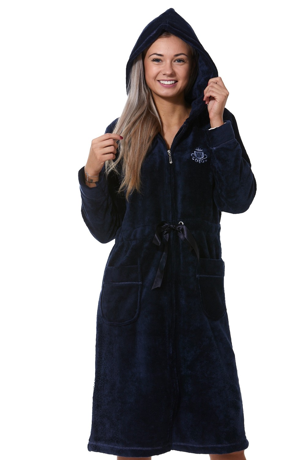 Župan dámský huňatý na zip, Dark blue - W 1Z1289