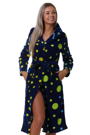 Teplý modrý dlouhý župan s puntíky do porodnice