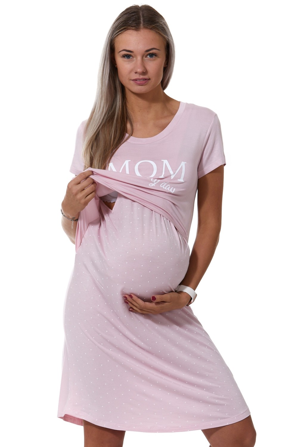 Růžová puntíkatá kojící a těhotenská košilka MOM 1D1153