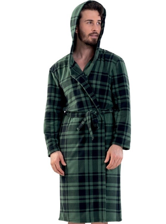 Župan pánský teplý fleece zeleně károvaný