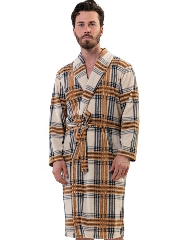 Župan pánský teplý fleece hnědě károvaný