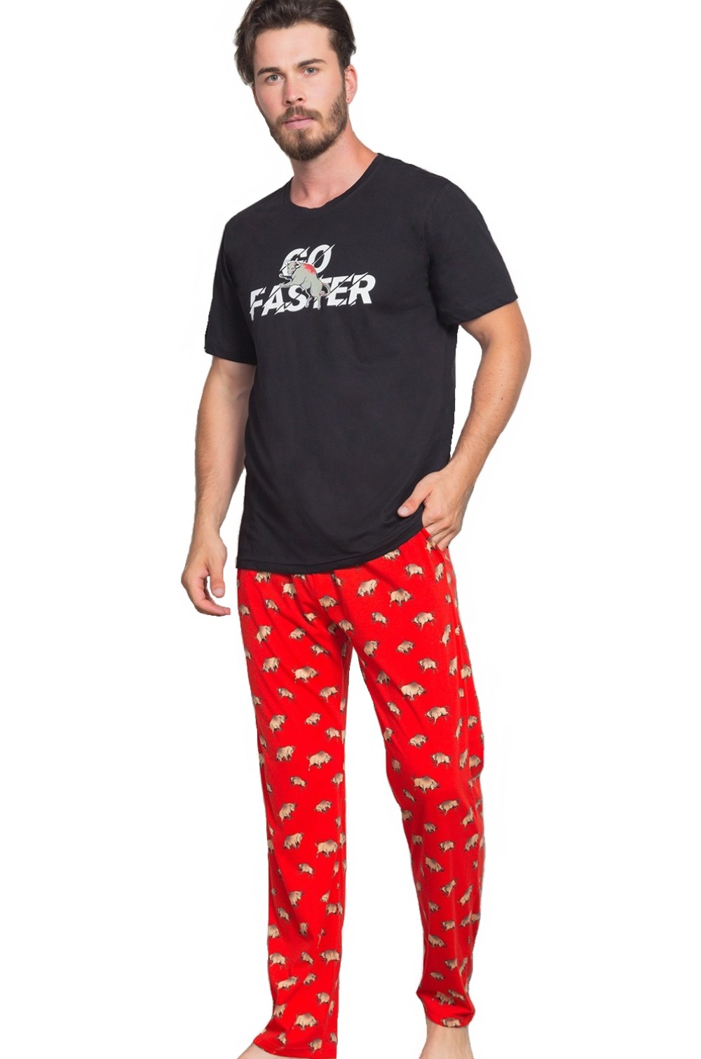 Černo červené býčí pyžamo pro muže, Go fastr