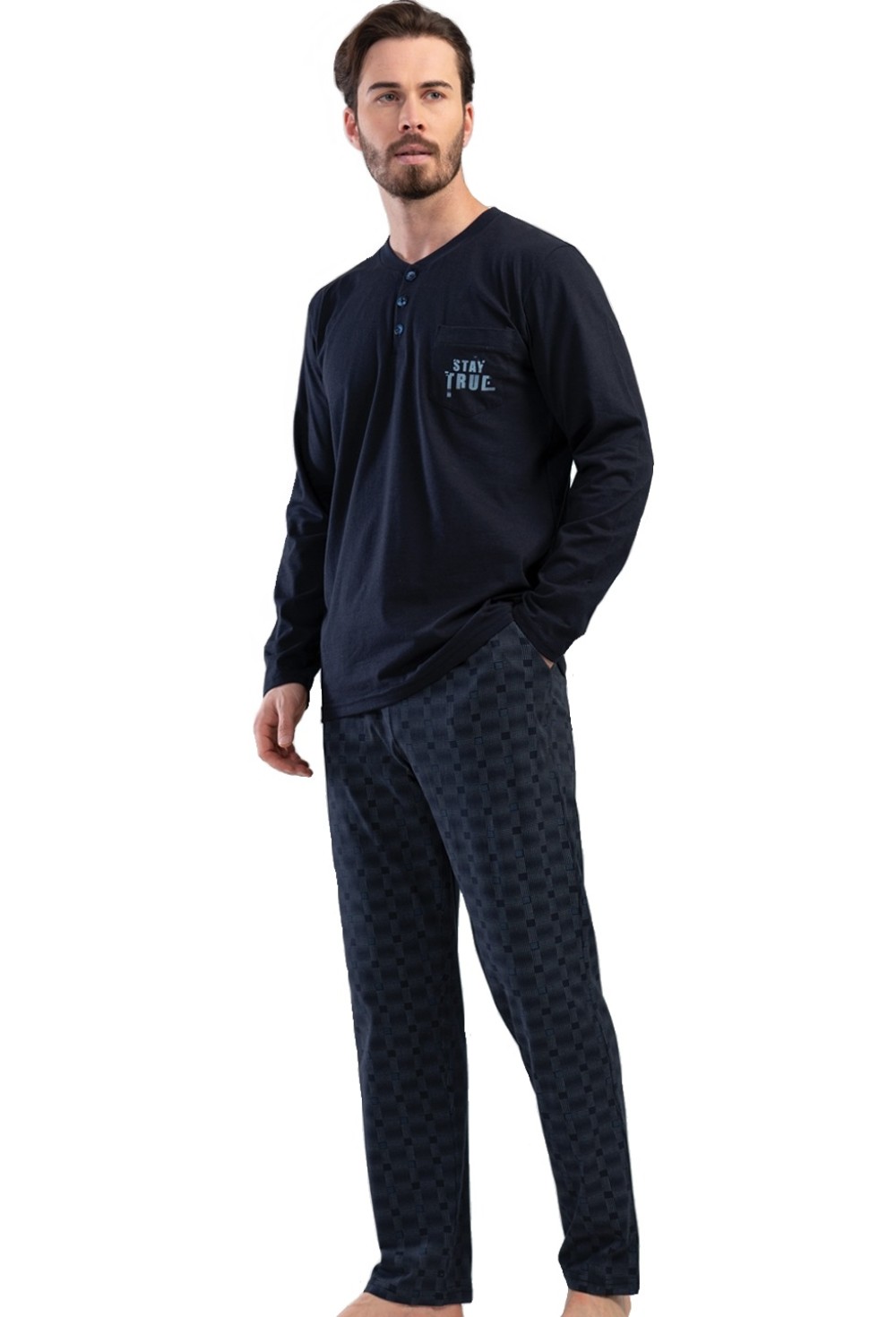 Modré kárované pyžamo pro muže Stay true 1P1391