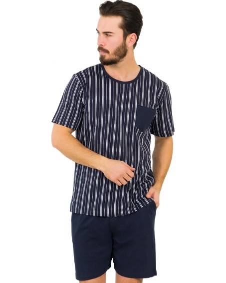 Námořnicky modré pyžamo pro muže, pruhované 1P1393