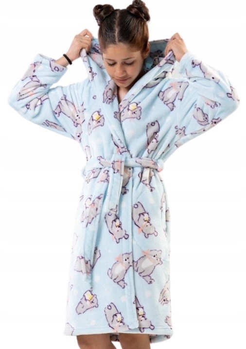 Nebesky modrý extra teplý huňatý župan holčičí s Medvídky