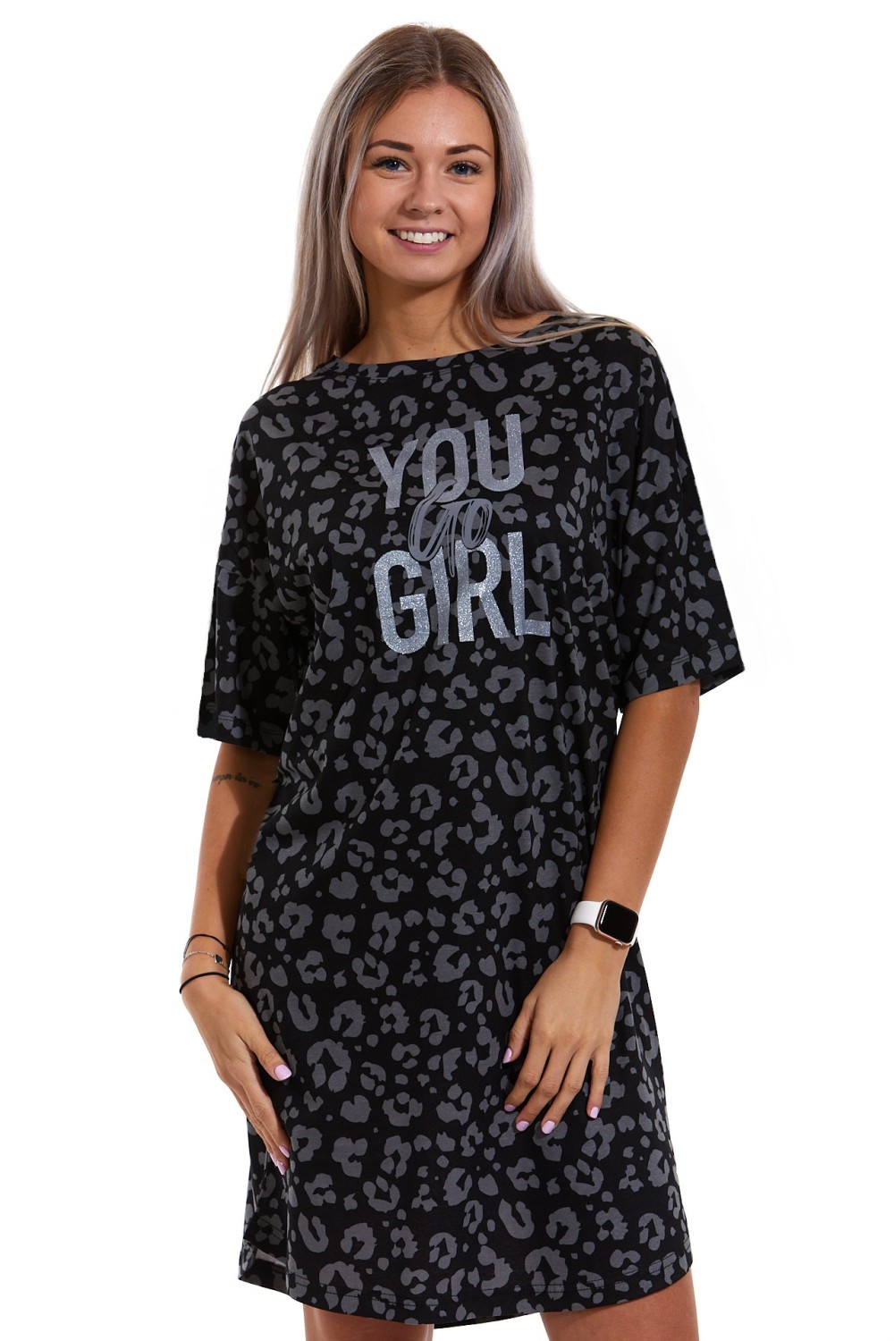Šedo stříbrná dámská noční košilka, You go girl 1C3088