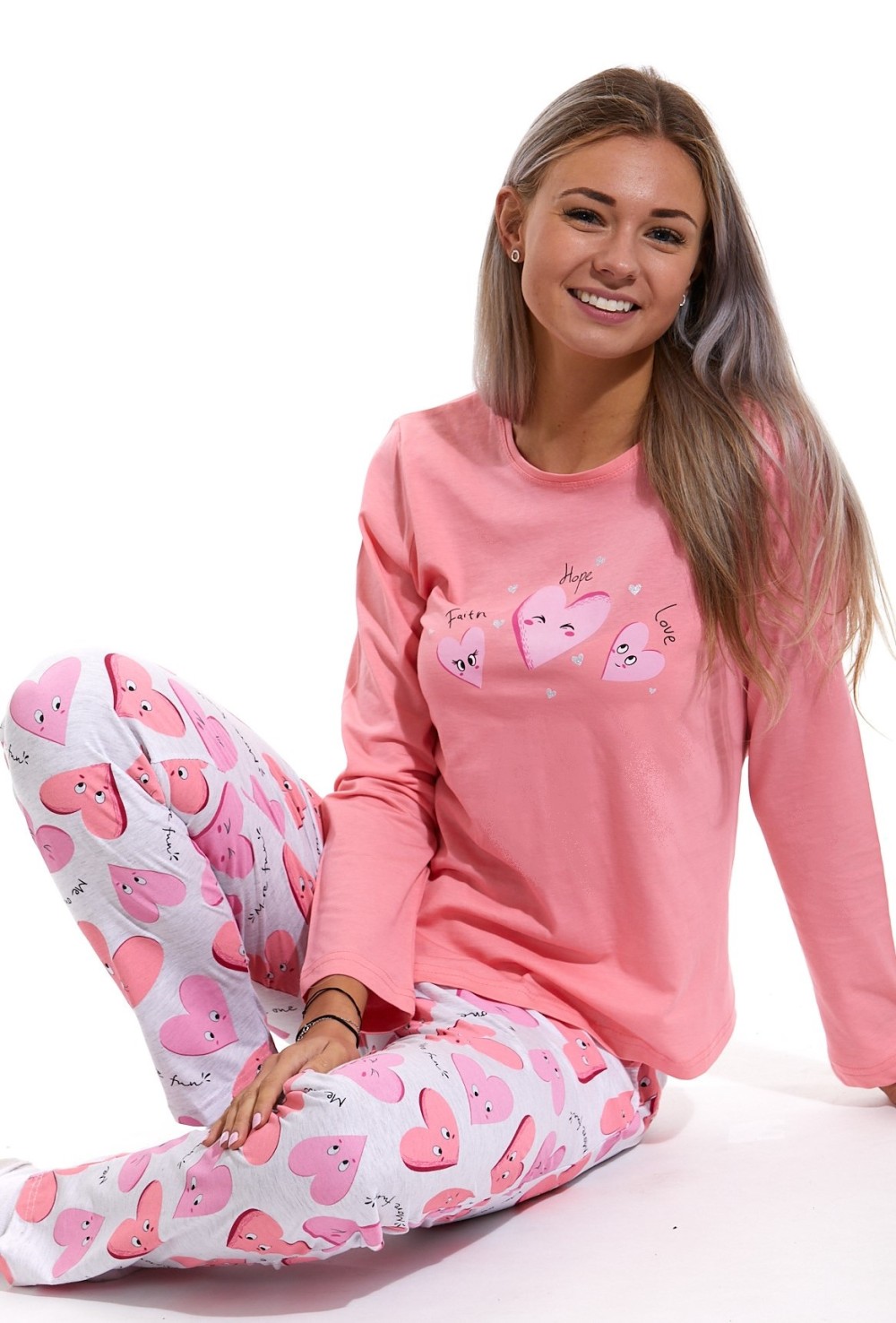 Růžové srdíčkové dámské pyžamo, Faith Hapy Love 1B1604