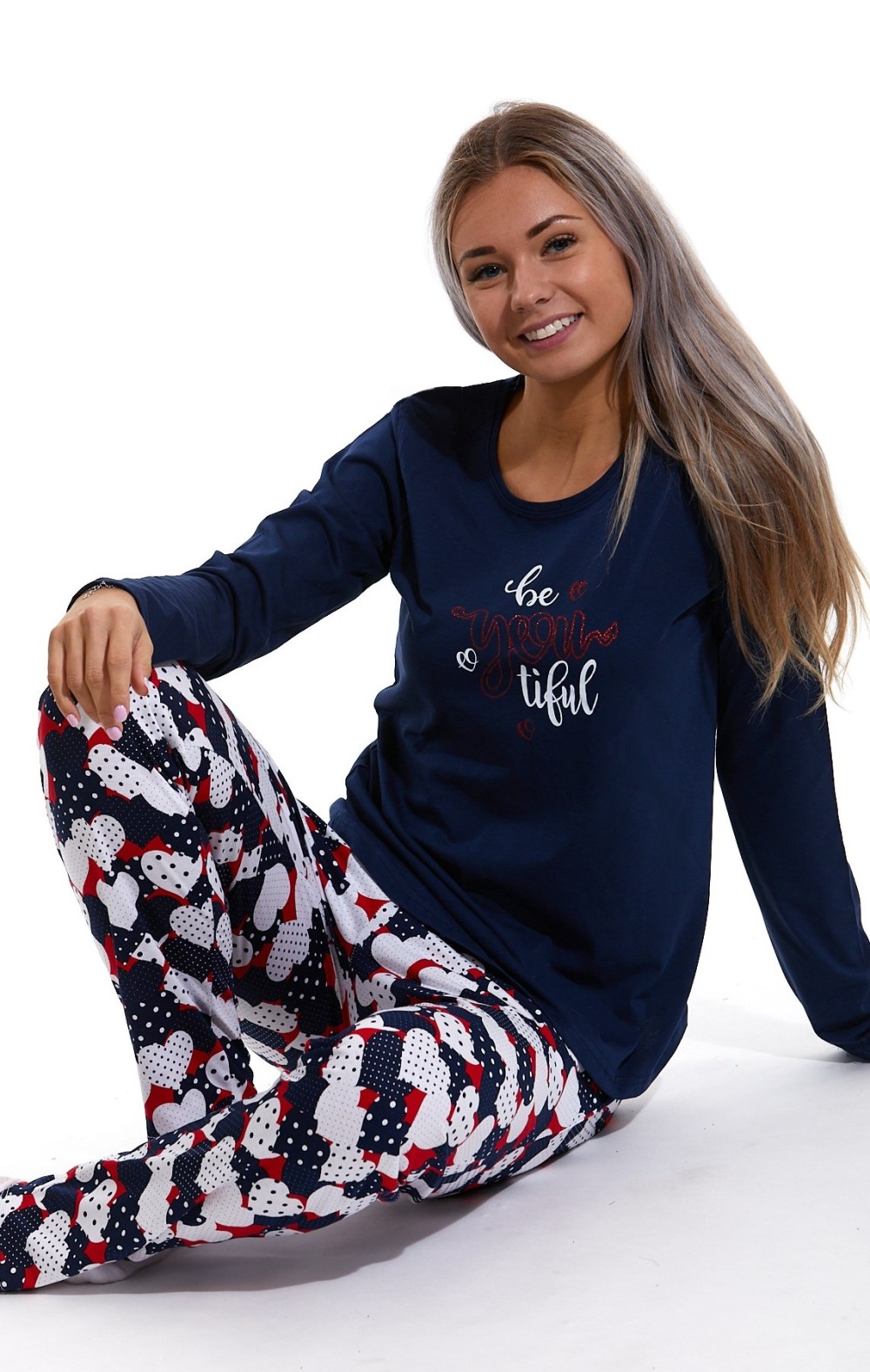 Modré srdíčkové dámské pyžamo, Beyoutiful 1B1602