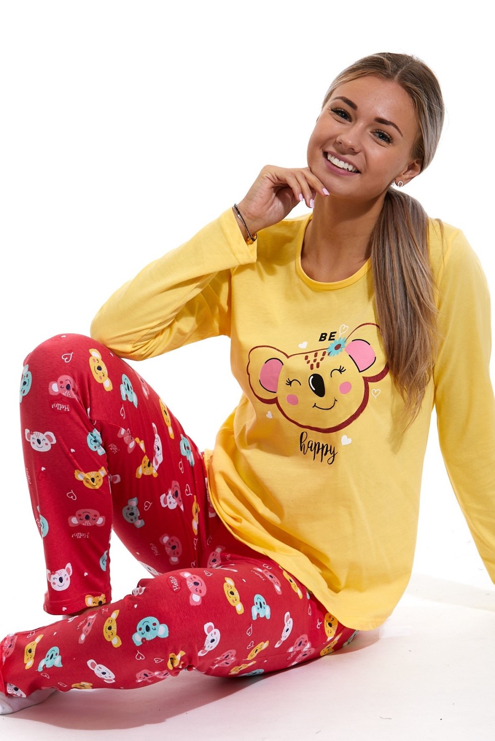 Žluté a červené pyžamo dámské, Be happy koala 1B1582
