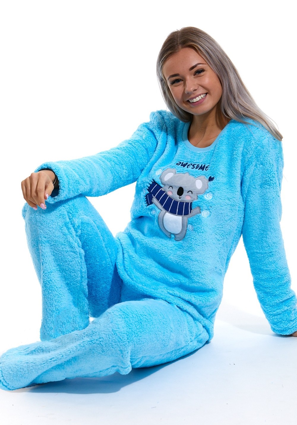 Azurově modrá huňatá souprava na zimu dámská, Awesome Koala  1Z1308
