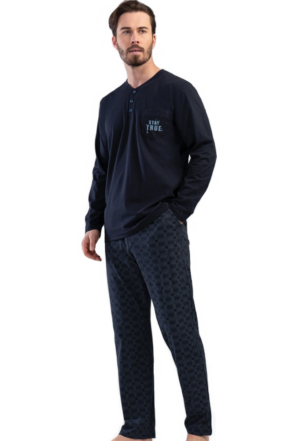 Tmavě modré pyžamo pro muže, kalhoty vzor matrix , Zůstaň svuj 1P1418