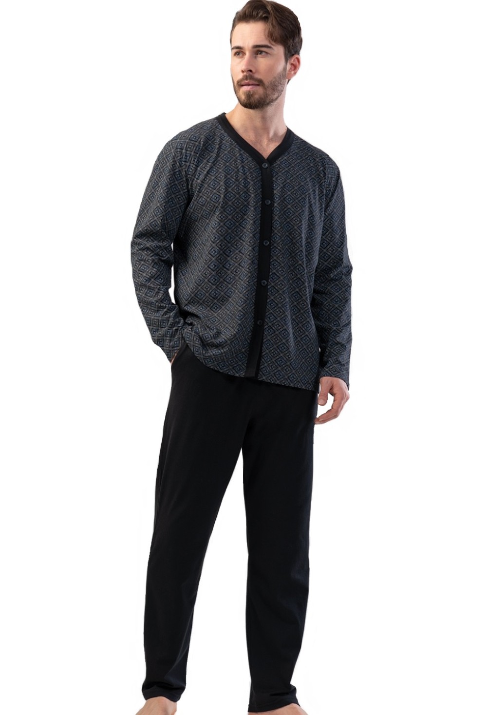 Elegantní celopropínací pyžamo pro muže - kárované 1P1401