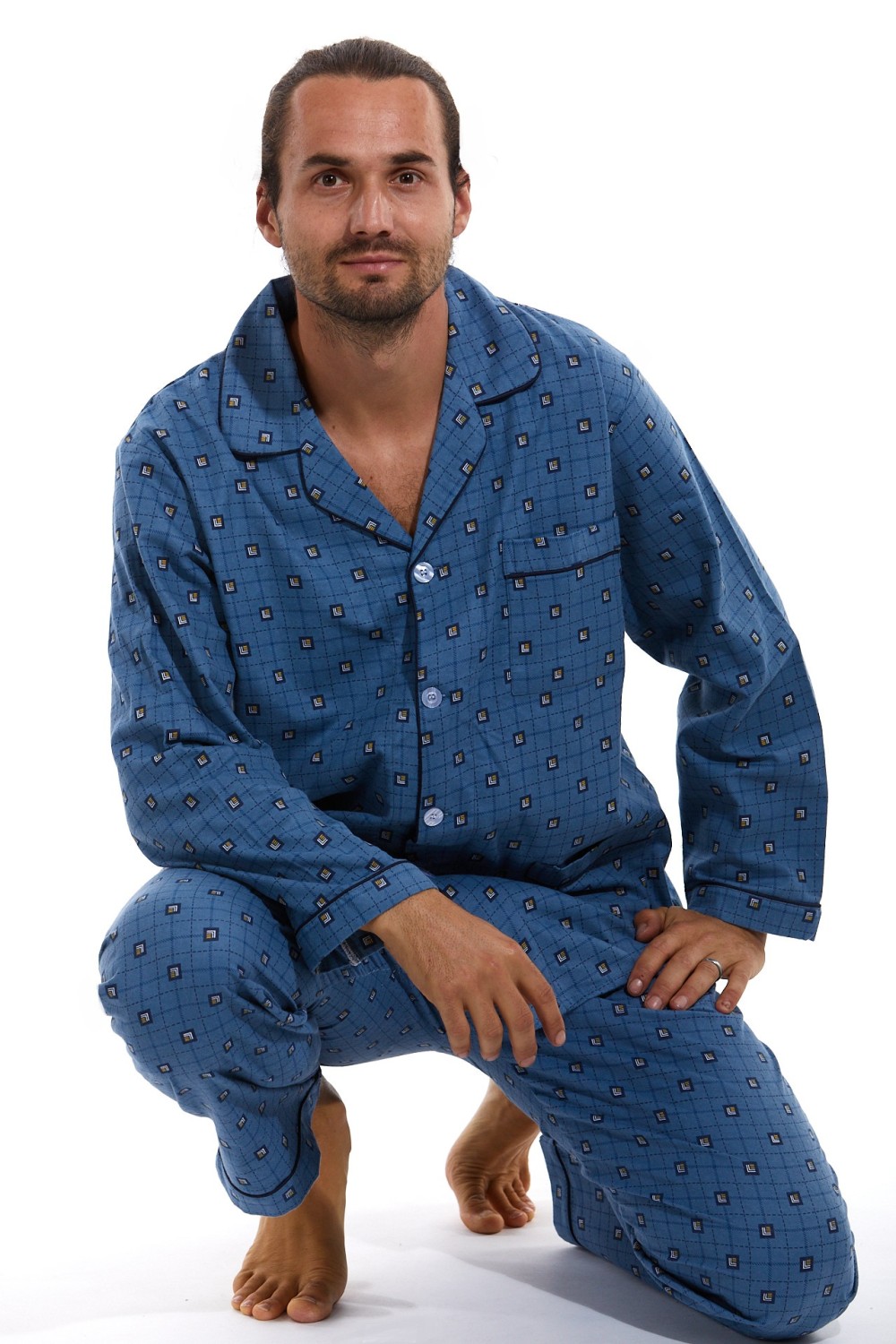 Teplé flanelové pánské pyžamo klasické  1PF0037