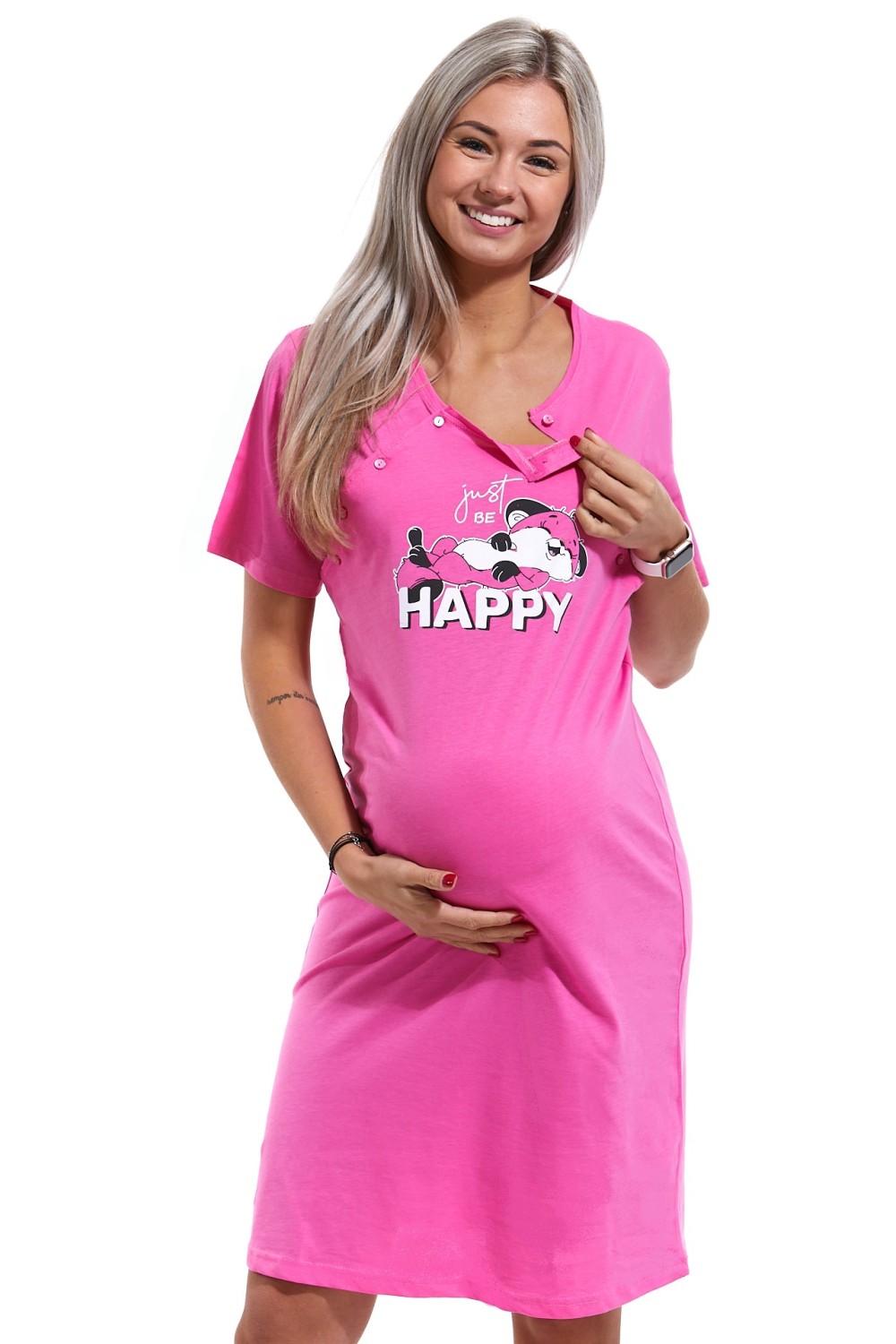 Růžová kojící a těhotenská košilka, just be happy - s lištičkou 1C3146