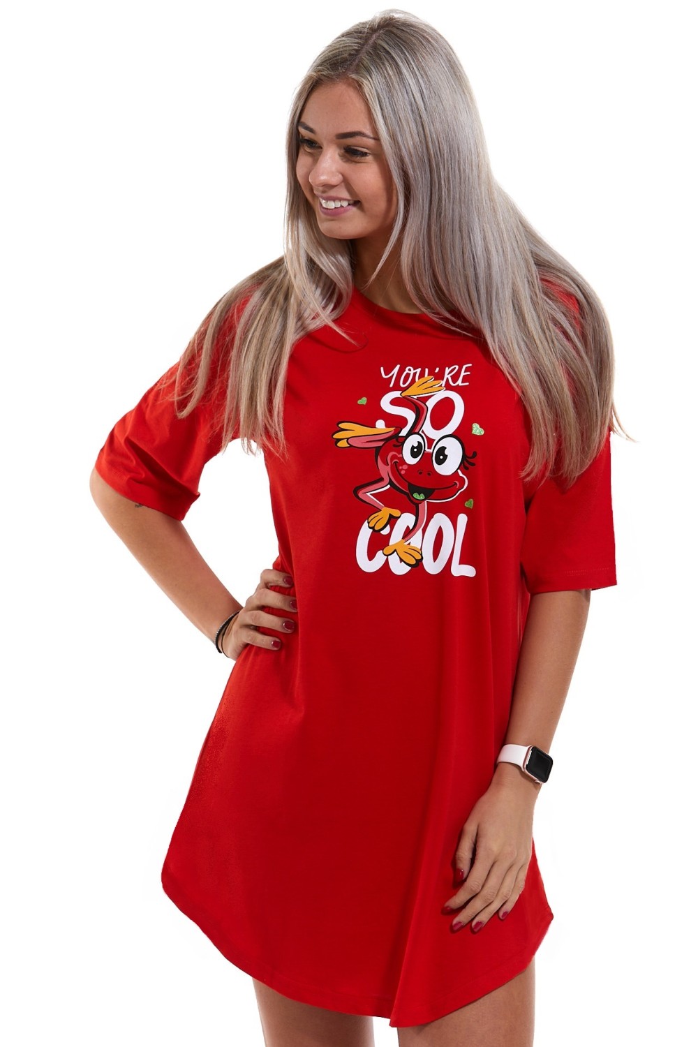 Červená dámská noční košilka s žabičkou, You are cool
