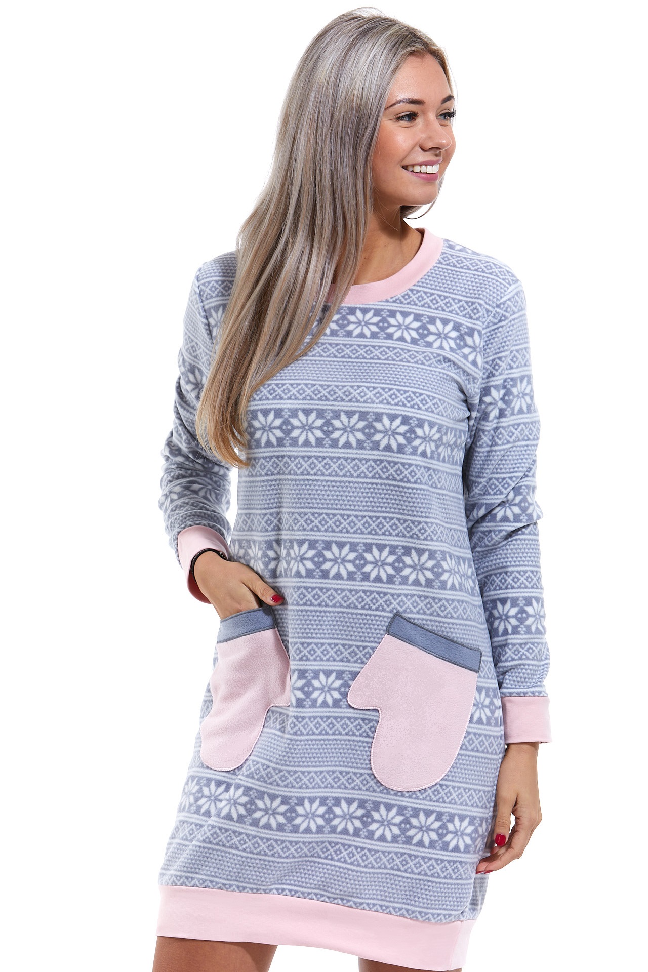 Šedo růžová extra teplá košilka pro ženy s Norským vzorem 1Z1380