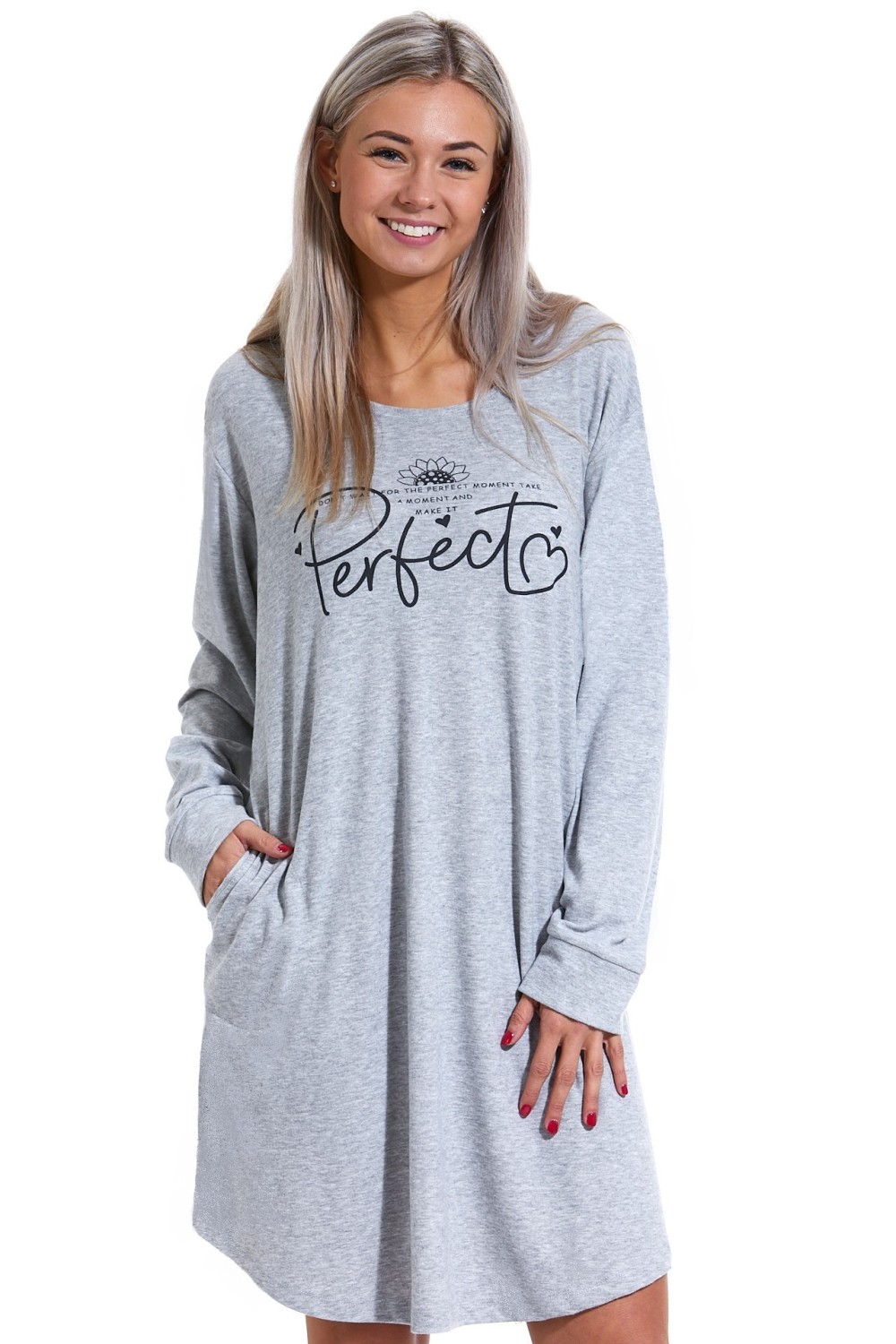 Šedá luxusní TEPLÁ košilka pro ženy Perfect 1C3099