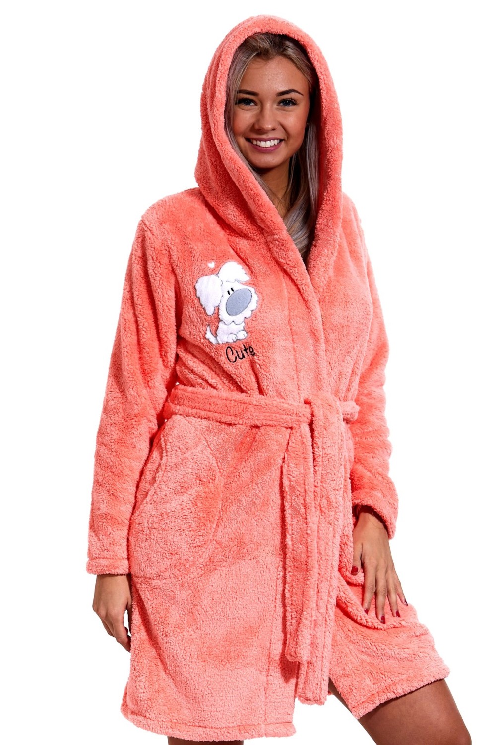 Meruňkový dámský župan huňatý s pejskem CUTE