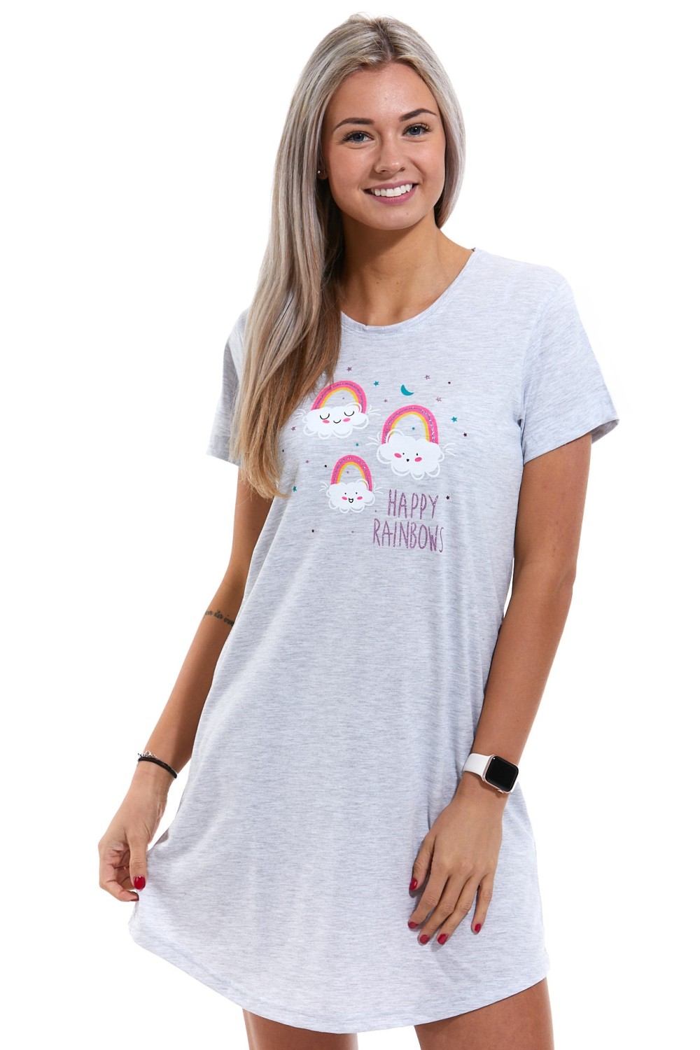 Šedá noční košilka pro ženy Happy Rainbow