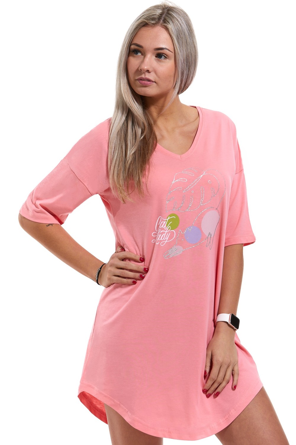 Růžová noční košilka pro ženy Cat Lady 1C3164