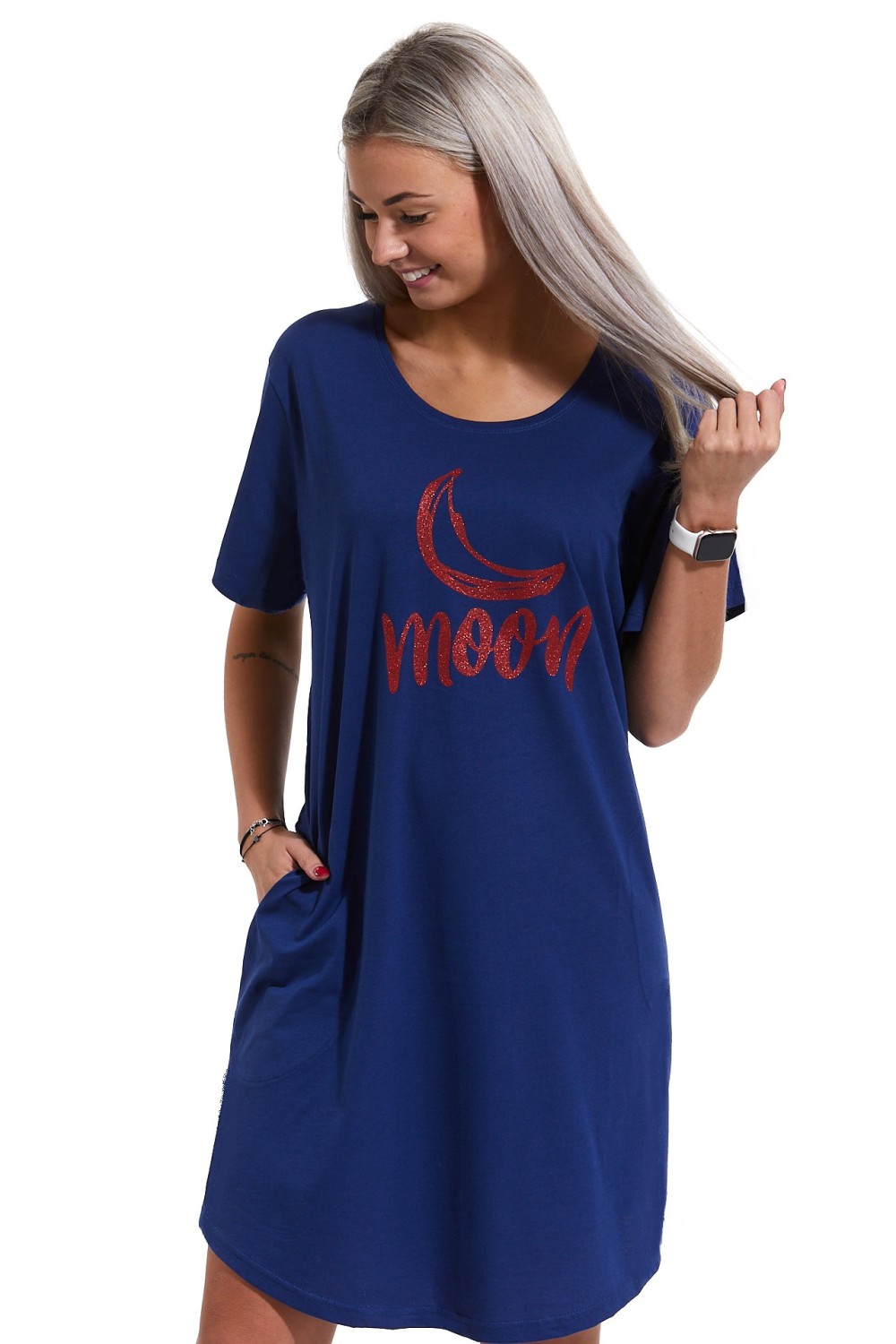 Námořnicky modrá noční košilka pro ženy, MOON