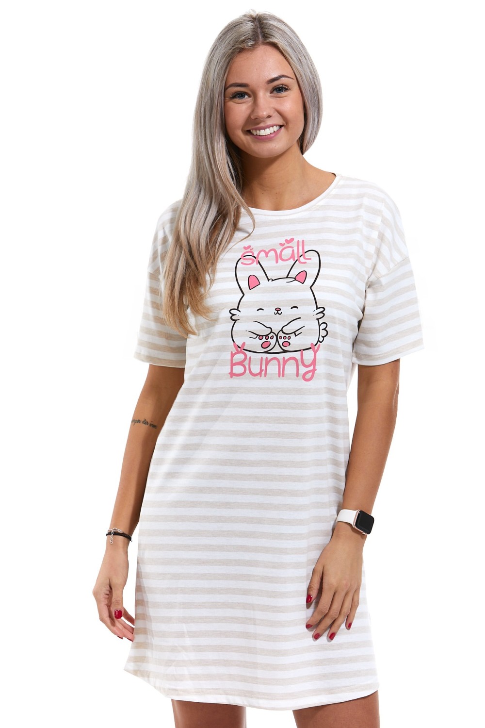 Béžová pruhovaná noční košilka pro ženy Small bunny
