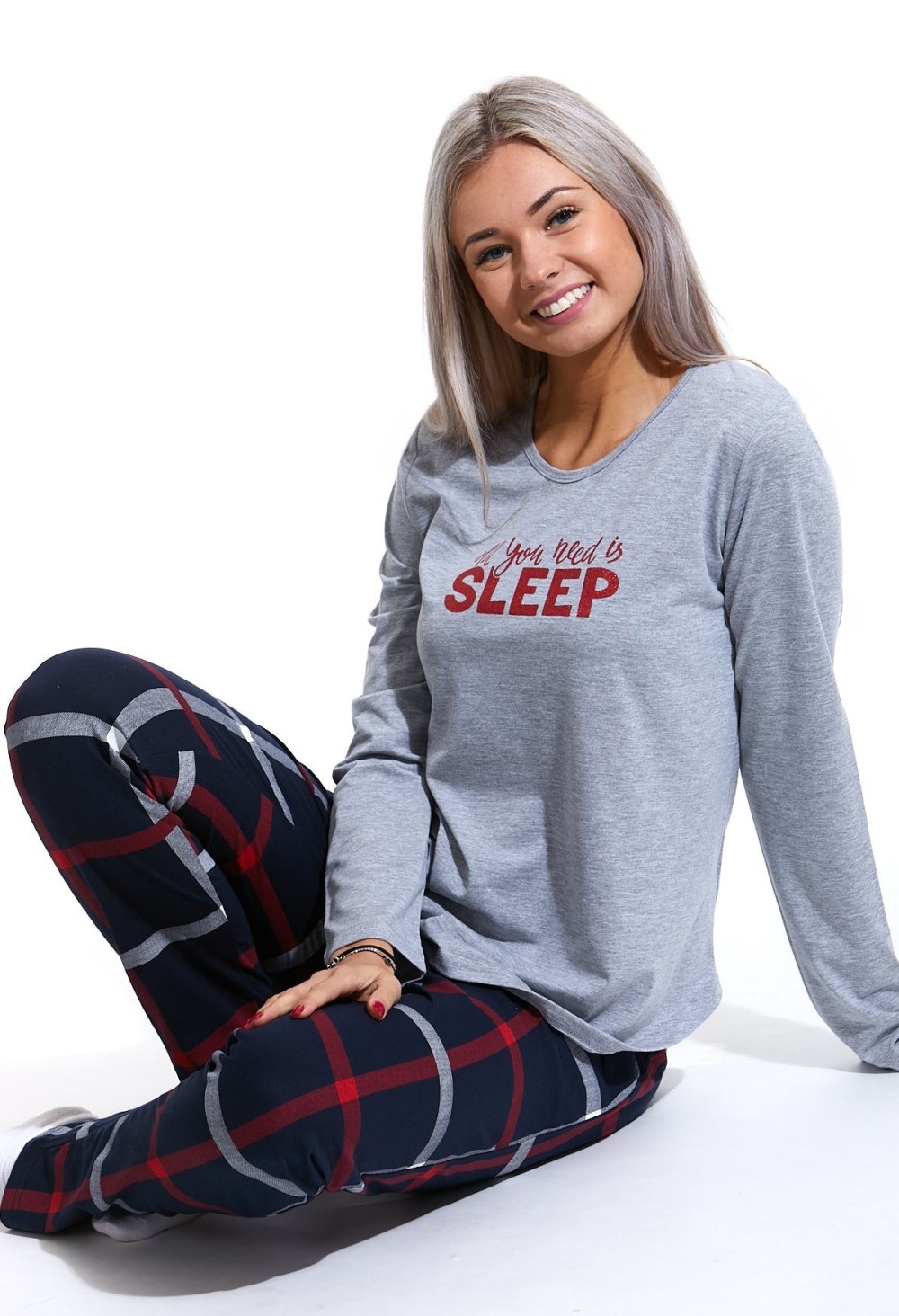 Šedo modré kárované dámské pyžamo SLEEP 1B1635
