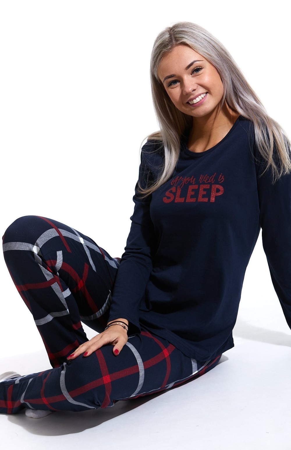 Modré kárované dámské pyžamo SLEEP 1B1634