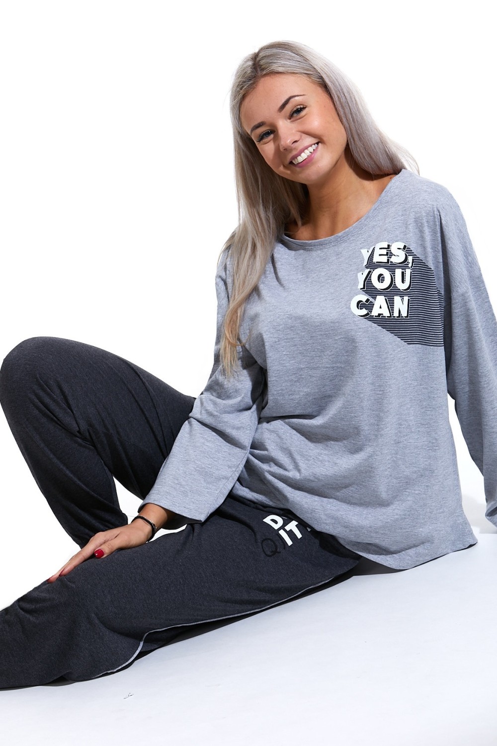 Šedé sportovní dámské pyžamo, Yes you can 1B1631