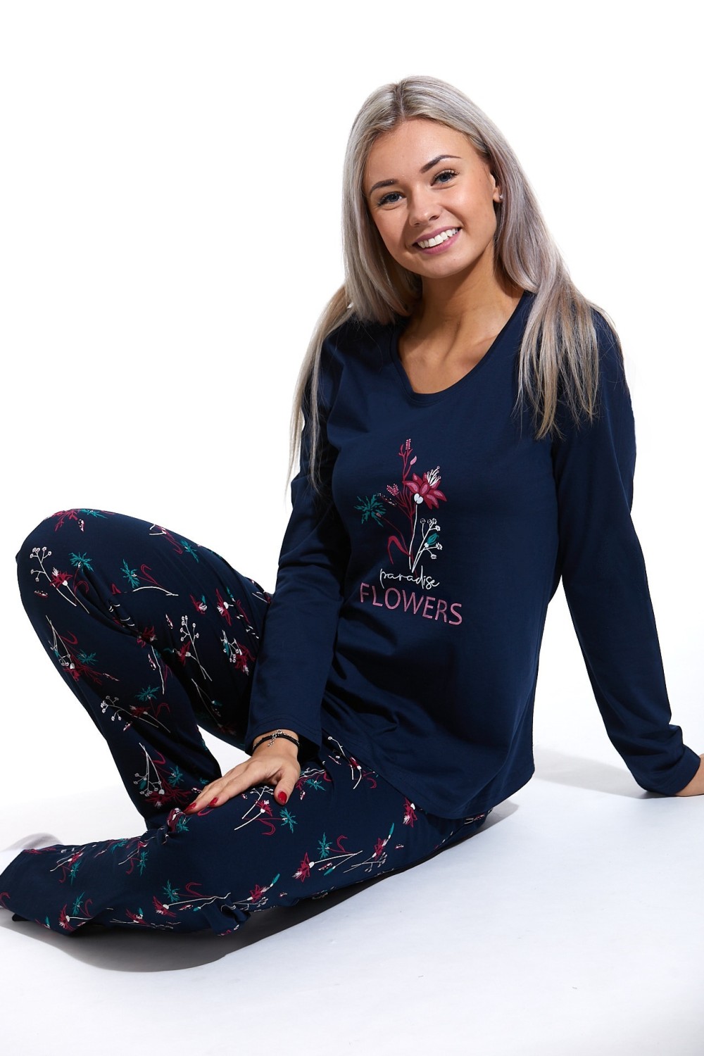 Modré pyžamo dámské s kytičkami, paradise FLOWERS 1B1612