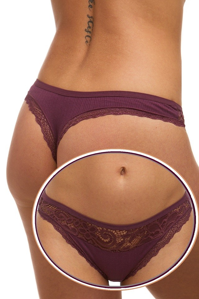 Vínová dámská tanga s krajkou