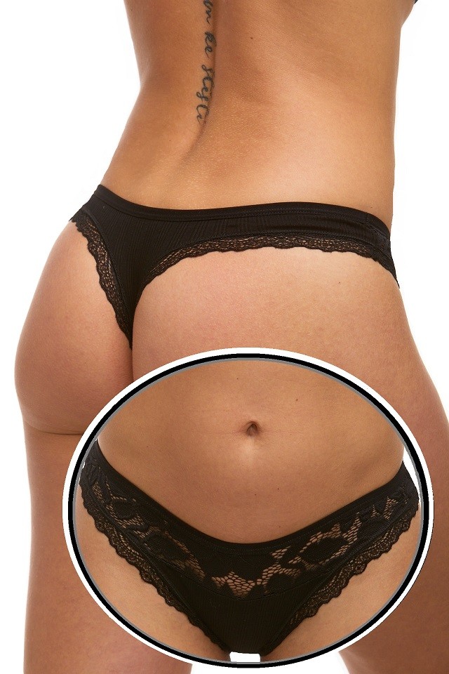 Černá dámská tanga s krajkou 1XY0195