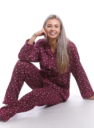 Elegantní teplé flanelové pyžamo dámské na kojení - rudé růže