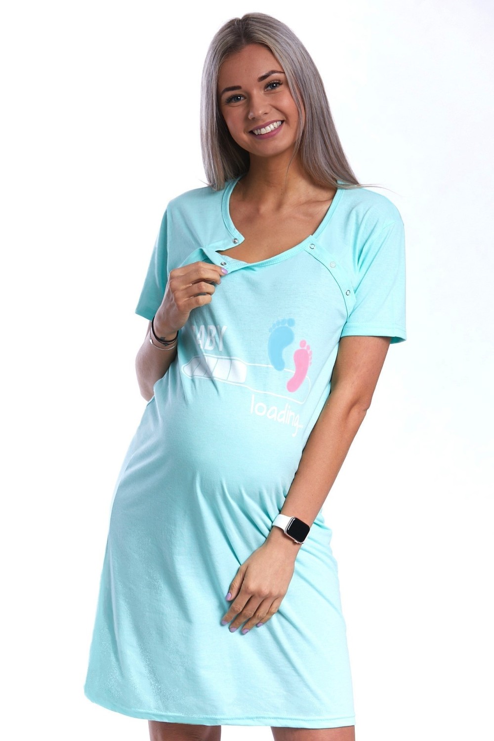Azurová kojící a těhotenská košilka na patentky - Baby nožičky