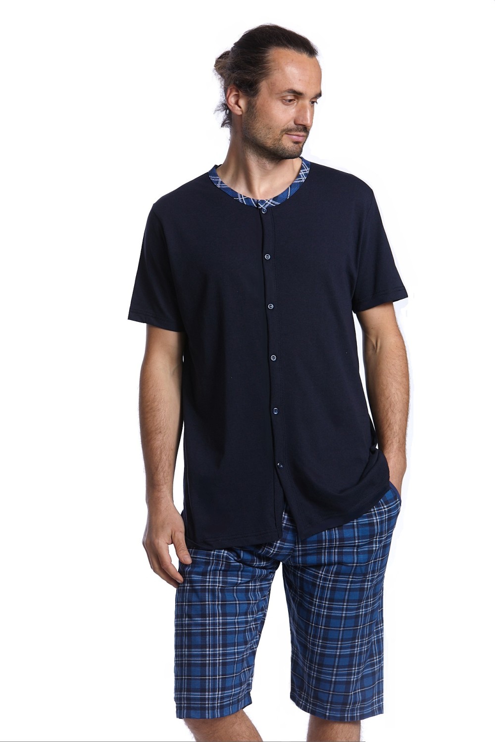 Tmavě modré pyžamo pro muže celopropínací 1P1457