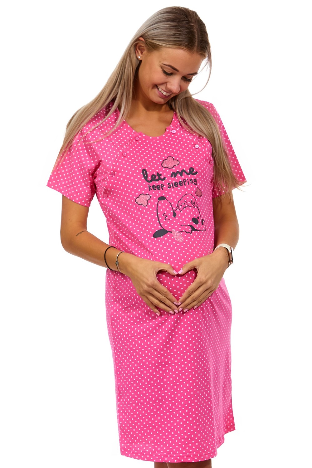 Růžová puntíkatá kojící a těhotenská košilka na knoflíky - let me kepp sleeping 1C3251