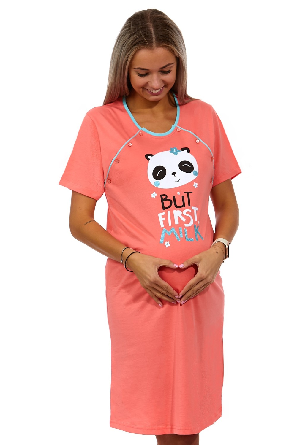 Meruňková kojící a těhotenská košilka na knoflíky BUT FIRST MILK s Pandou