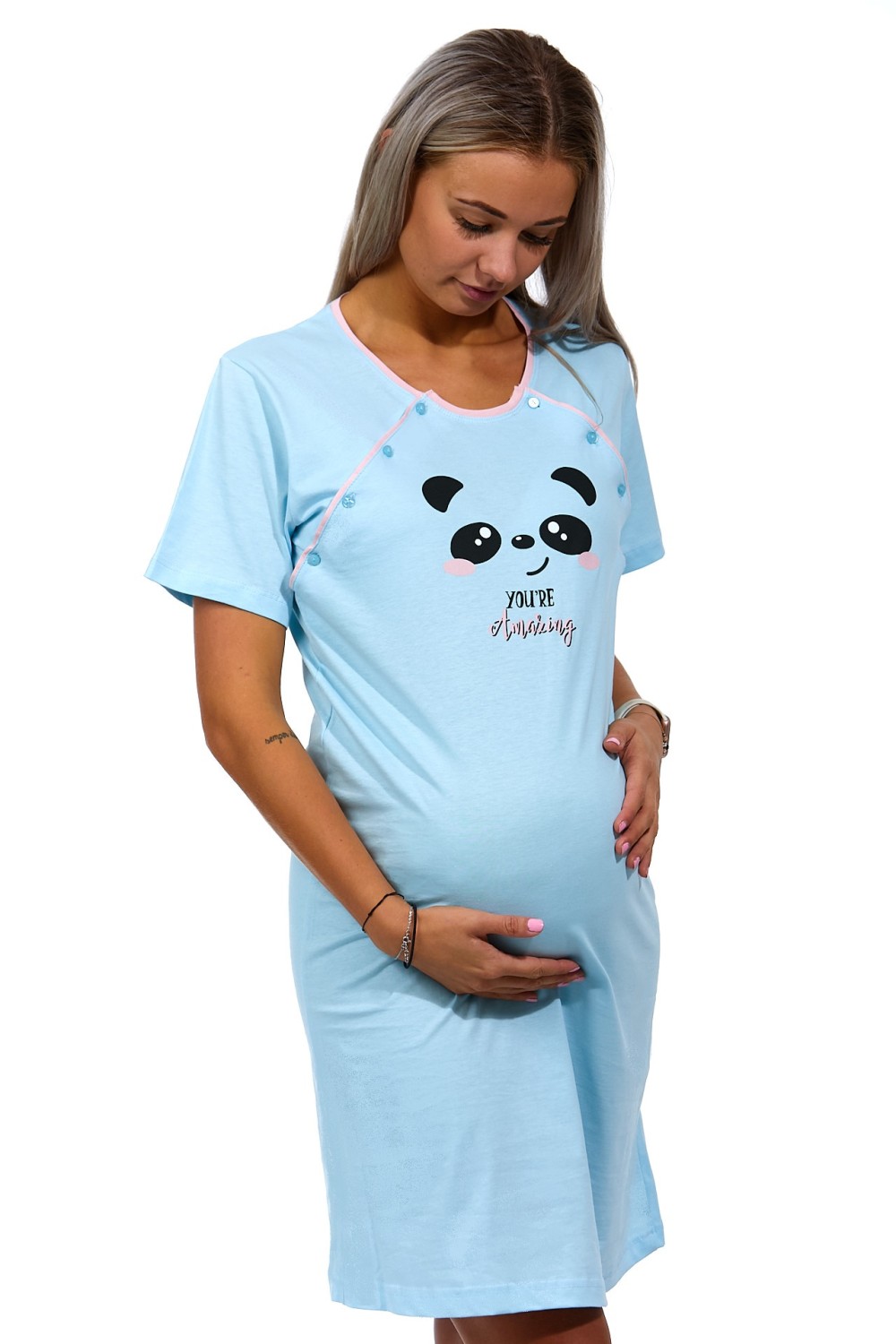 Modrá kojící a těhotenská košilka na knoflíky s Pandou YOURE AMAZING