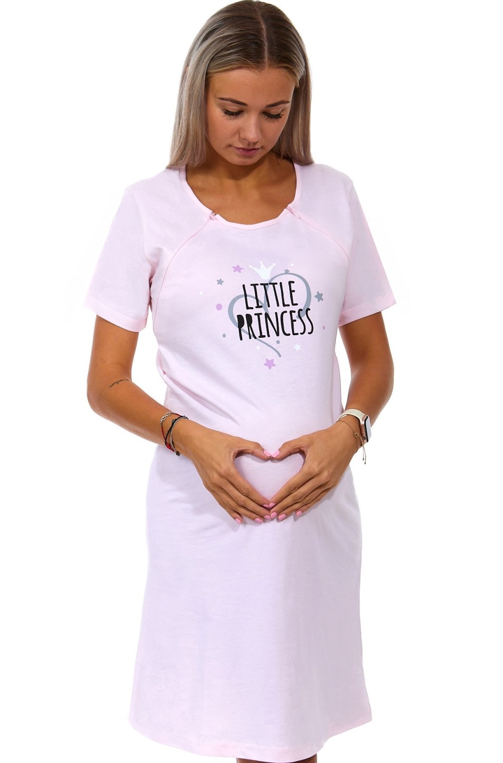 Světle růžová kojící a těhotenská košilka na zipy Little Princess 1C3359
