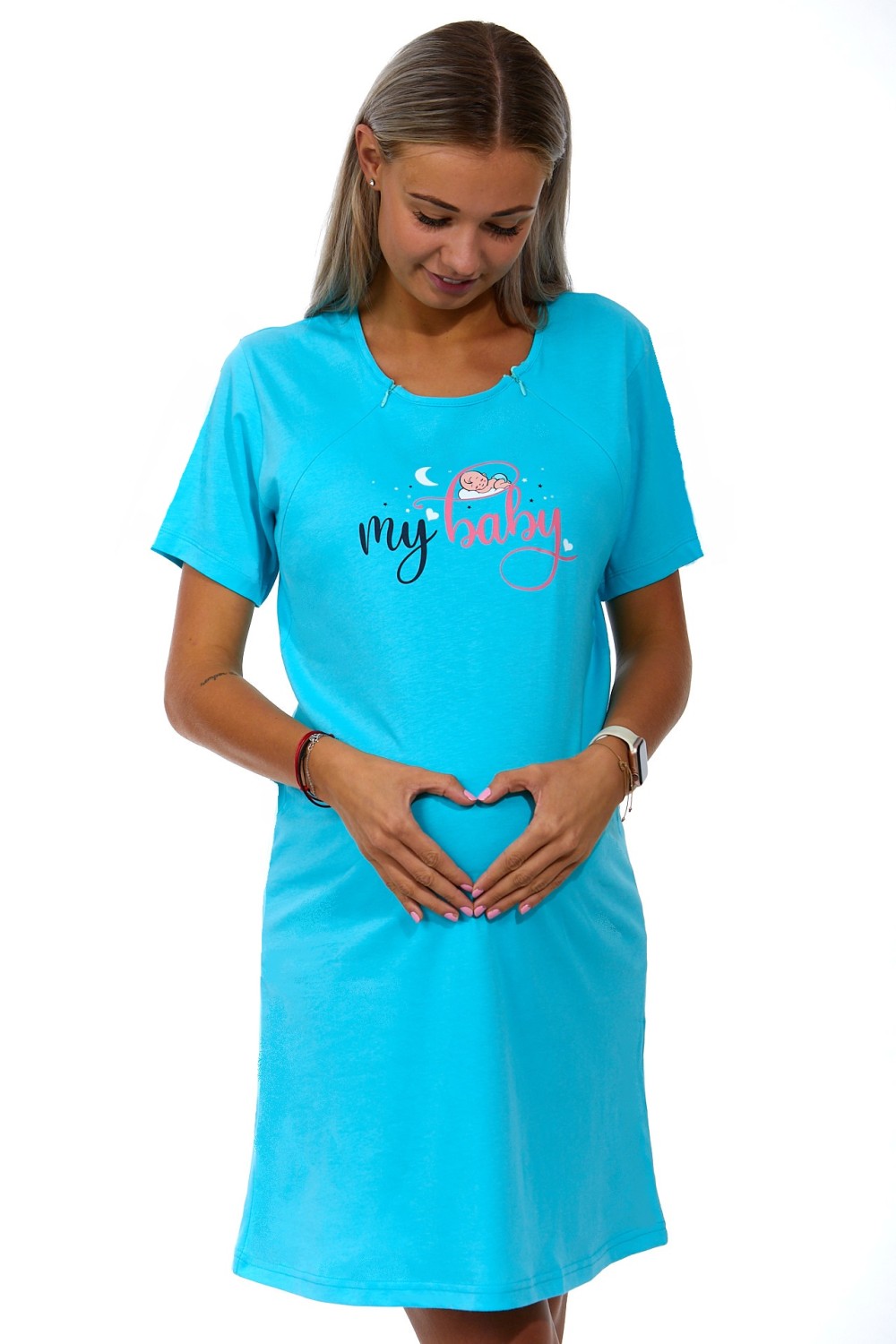 Azurově modrá kojící a těhotenská košilka na zipy MY BABY 1C3264