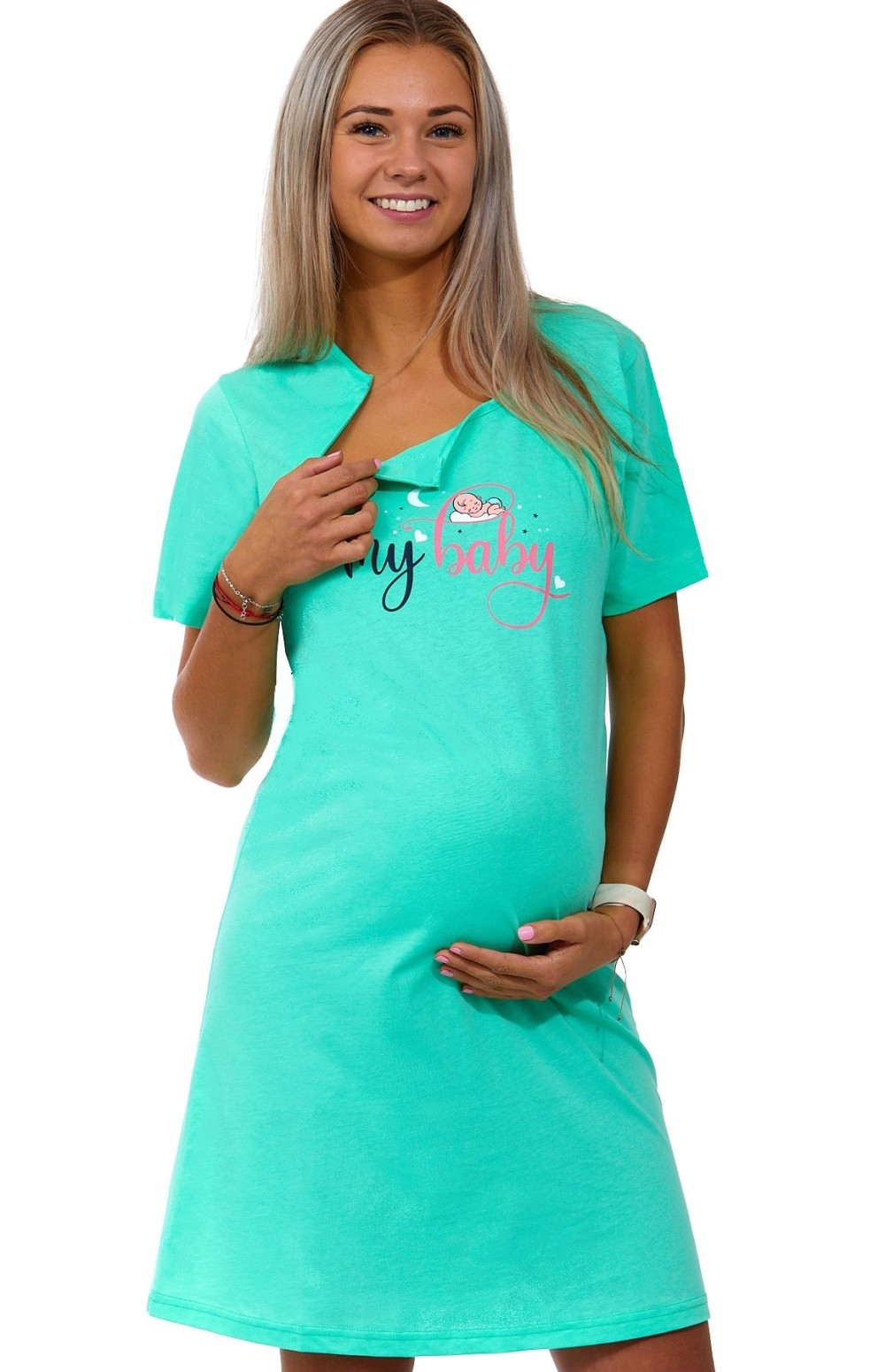 Zelinkavá kojící a těhotenská košilka na zipy MY BABY 1C3263