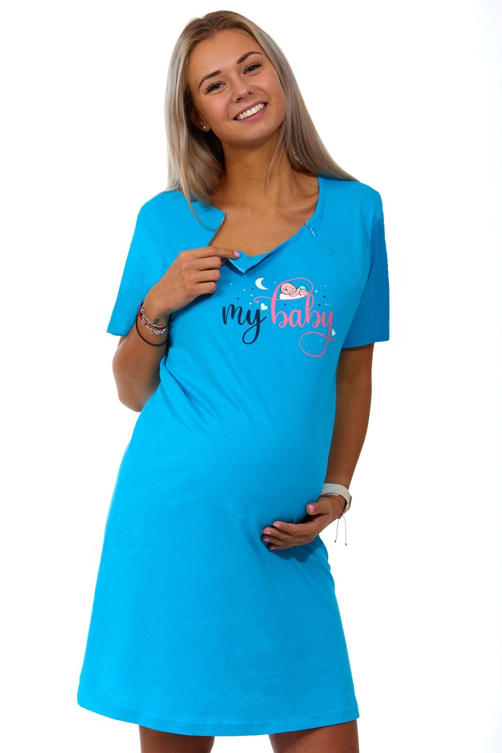 Modrá kojící a těhotenská košilka na zipy, MY BABY 1C3262